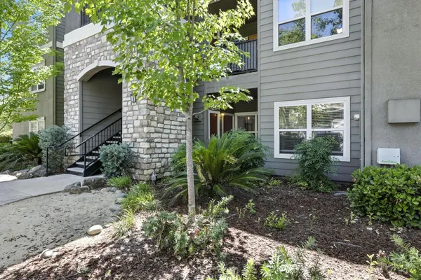 a front view of a house with plants and garden