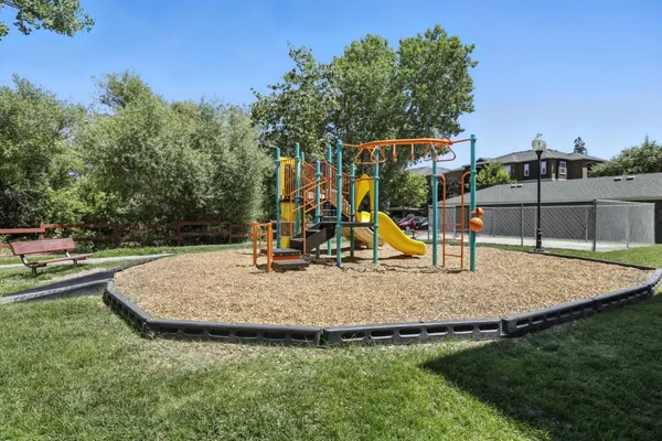 a view of a park with slide