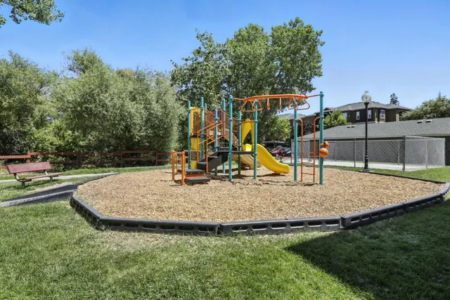 a view of a park with slide