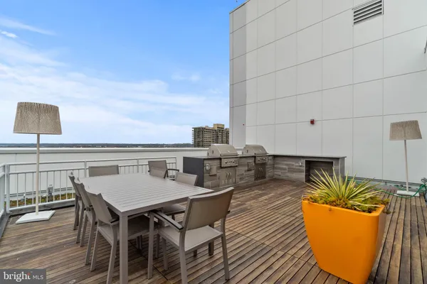 an outdoor space with seating
