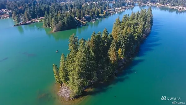 a view of a lake with houses