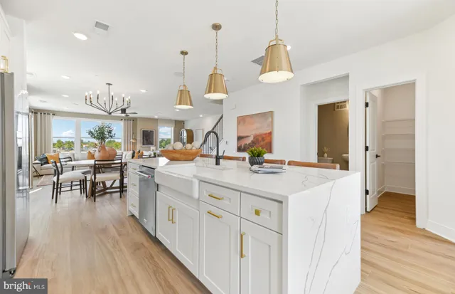 a view of a kitchen and dining room