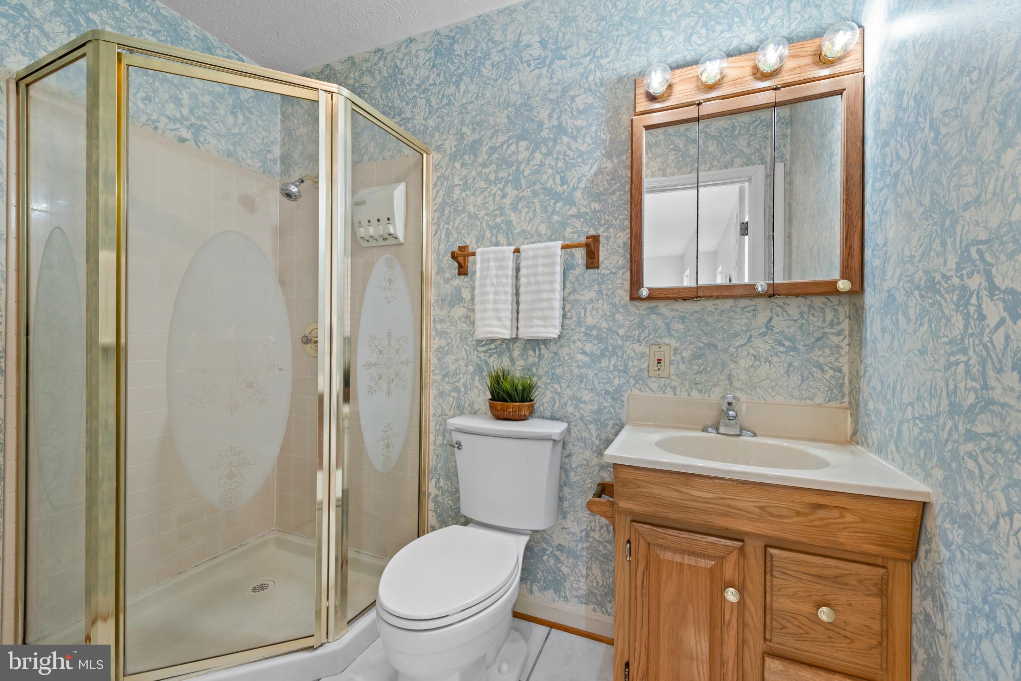 3107 Pouska Road Abingdon, MD 21009 - Photo 26 of 38 a bathroom with a granite countertop sink a toilet and shower