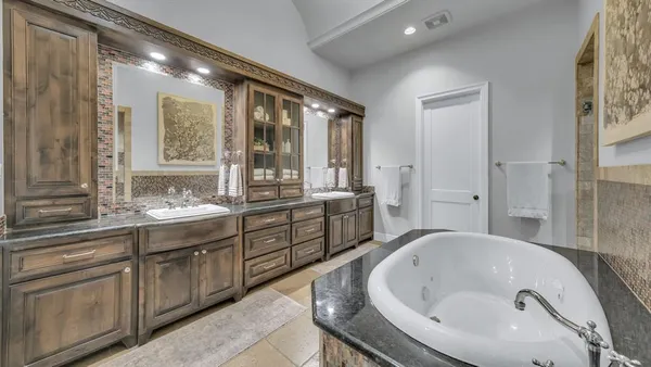 a view of balcony with wooden floor