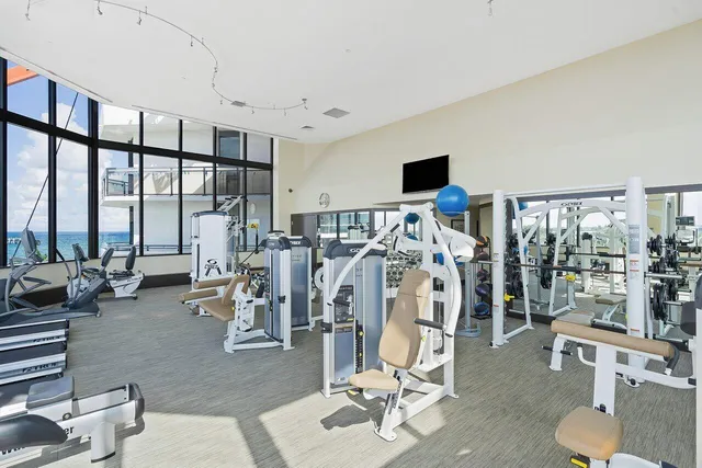 a view of a room with gym equipment