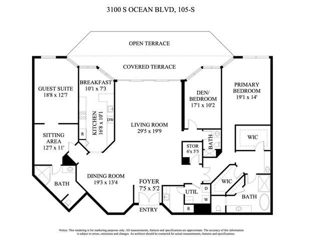 $3,195,000 | 3100 South Ocean Boulevard, Unit 105S, Palm Beach, FL 33480