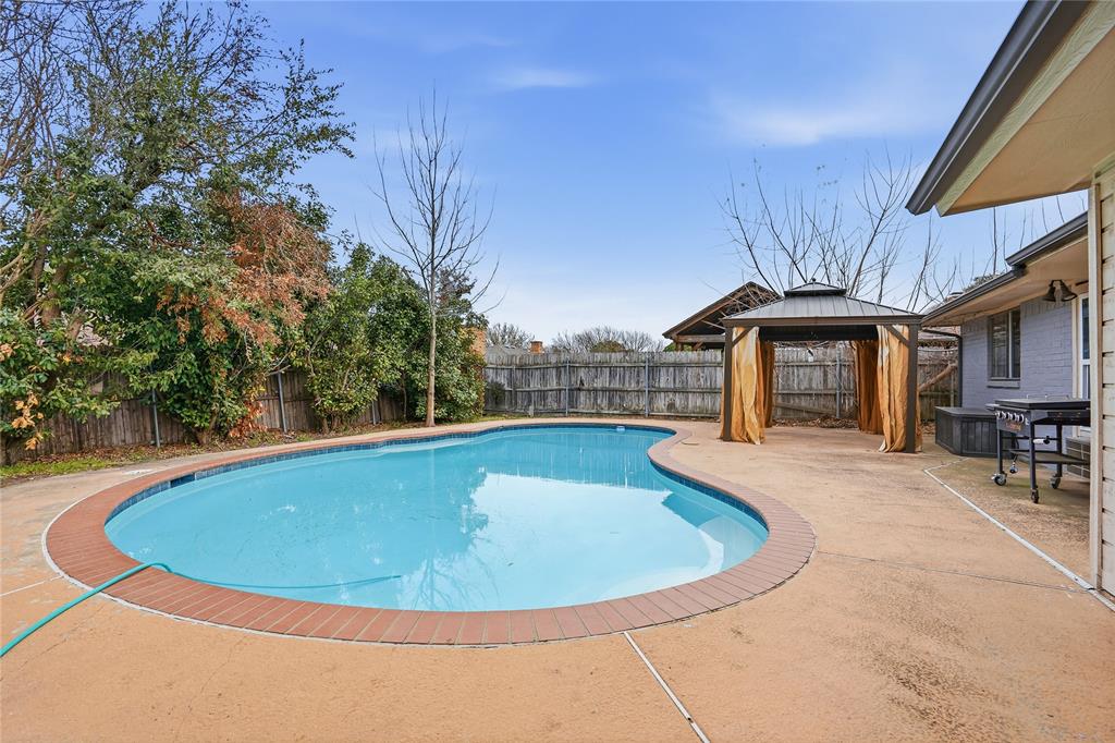 4612 Applewood Road Fort Worth, TX 76133 - Photo 37 of 39 View of pool featuring a gazebo, a patio, and a fenced backyard