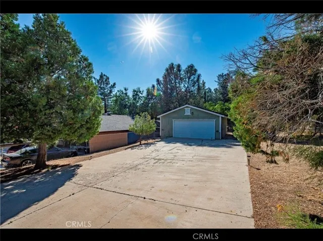 a wooden floor with a trees in the background