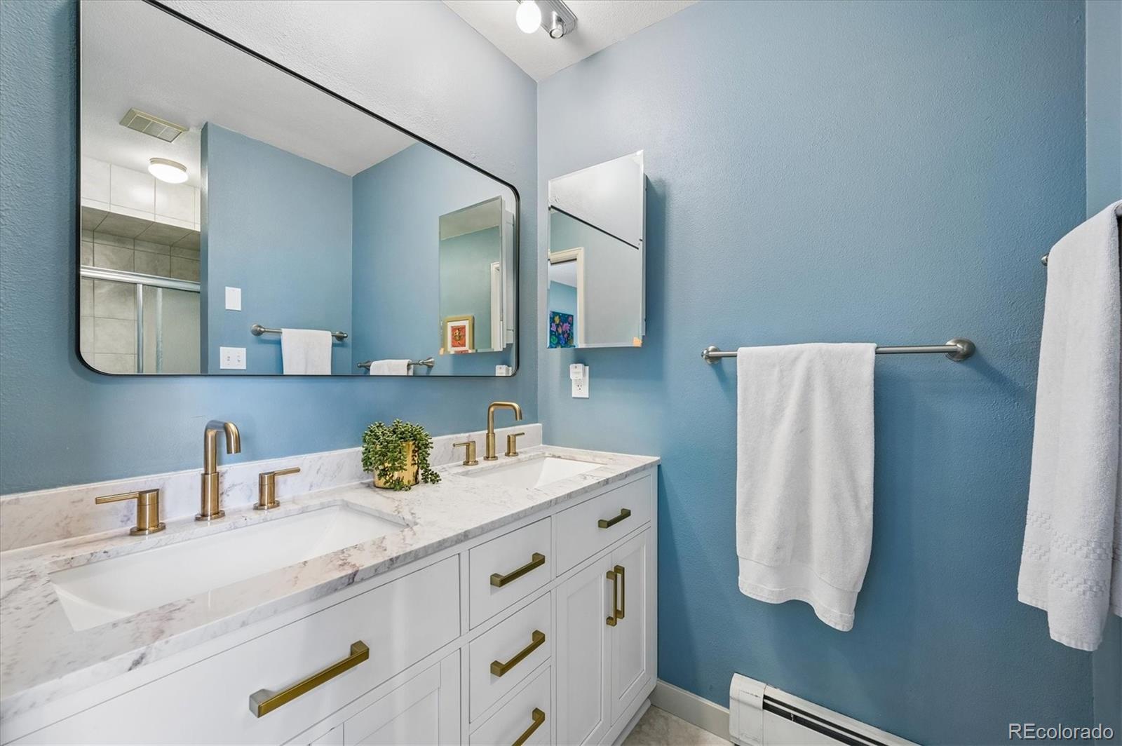 4654 South Union Street Morrison, CO 80465 - Photo 15 of 34 a bathroom with a sink and mirror