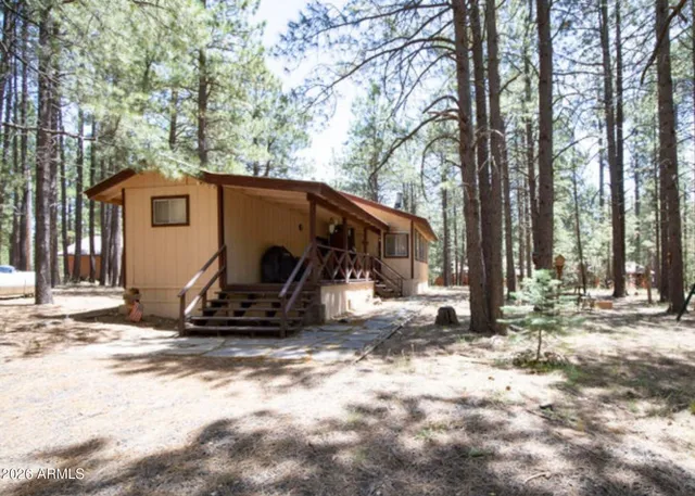 a view of a house with a snow in the background