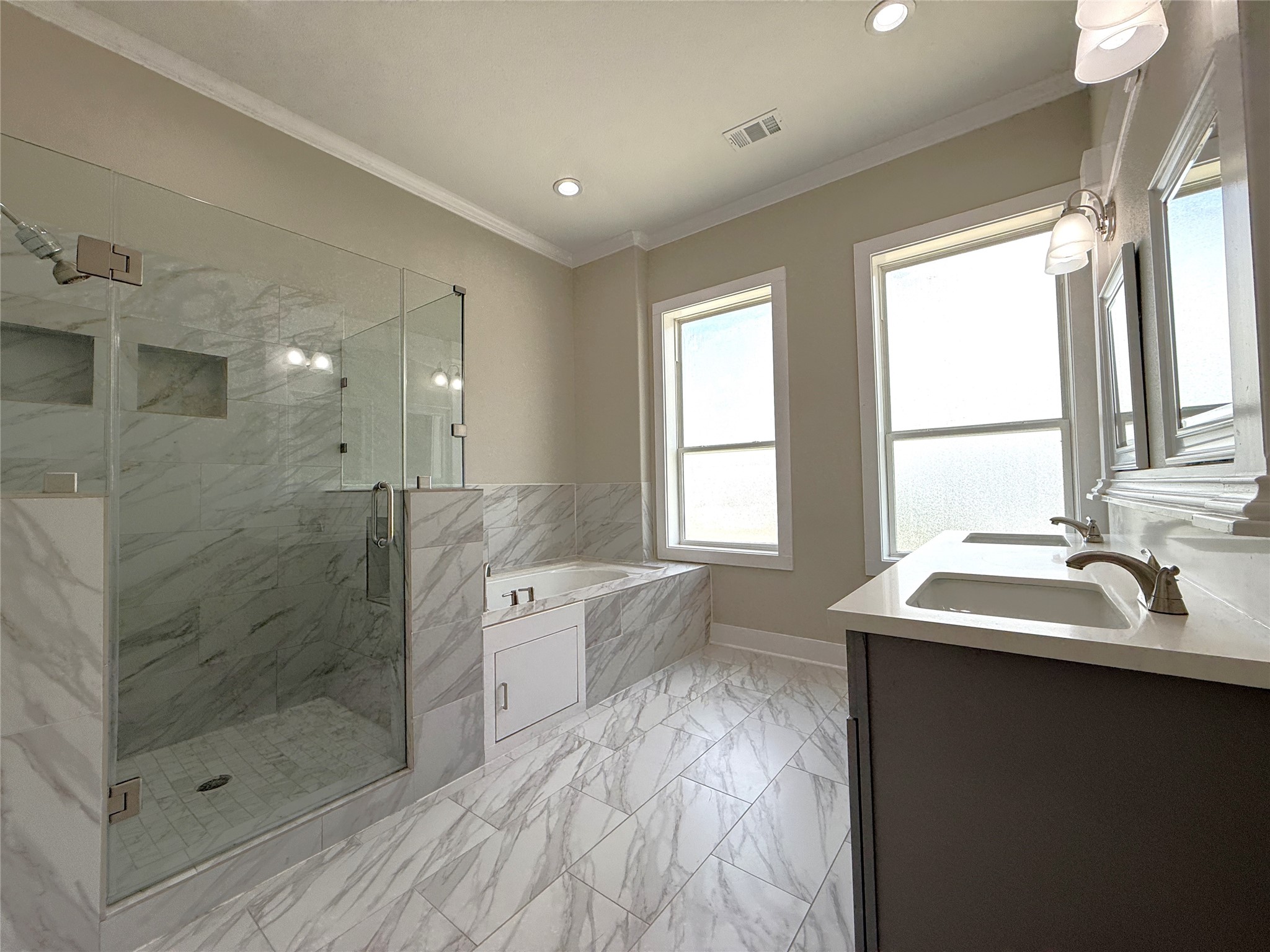2123 Bidwell Drive Houston, TX 77018 - Photo 28 of 29 a bathroom with a double vanity sink mirror and shower