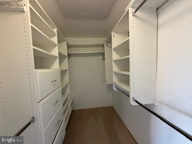a view of an empty walk in closet