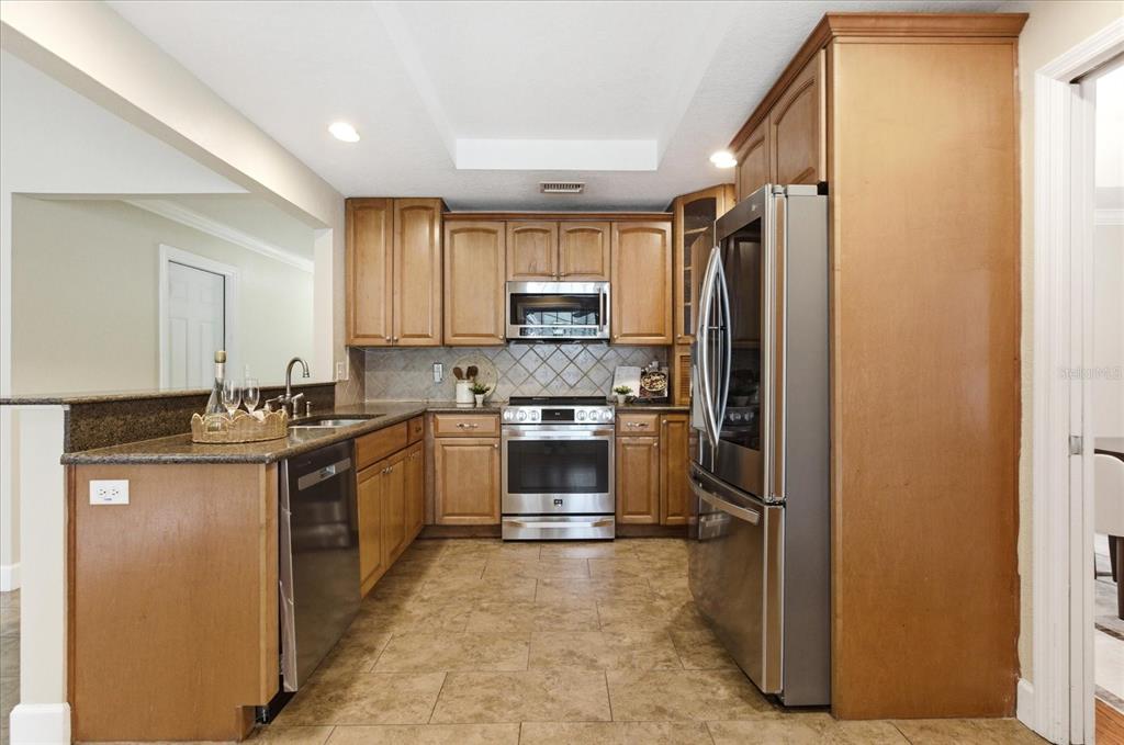 393 Wekiva Cove Road Longwood, FL 32779 - Photo 11 of 49 a kitchen with granite countertop a refrigerator and a sink