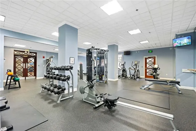 a view of a room with gym equipment