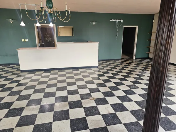 a black and white checkered floor