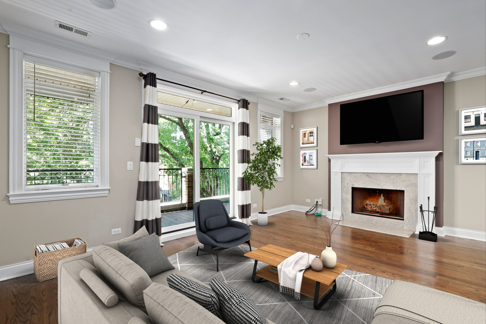 3549 North Reta Avenue, Unit 2 Chicago, IL 60657 - Photo 3 of 30 a living room with furniture fireplace and flat screen tv