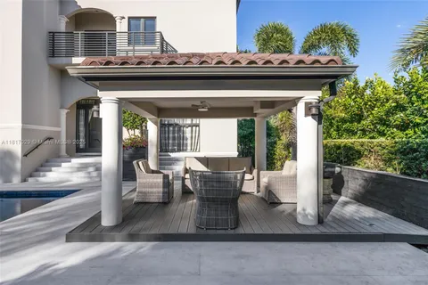 a view of outdoor space with seating and trees