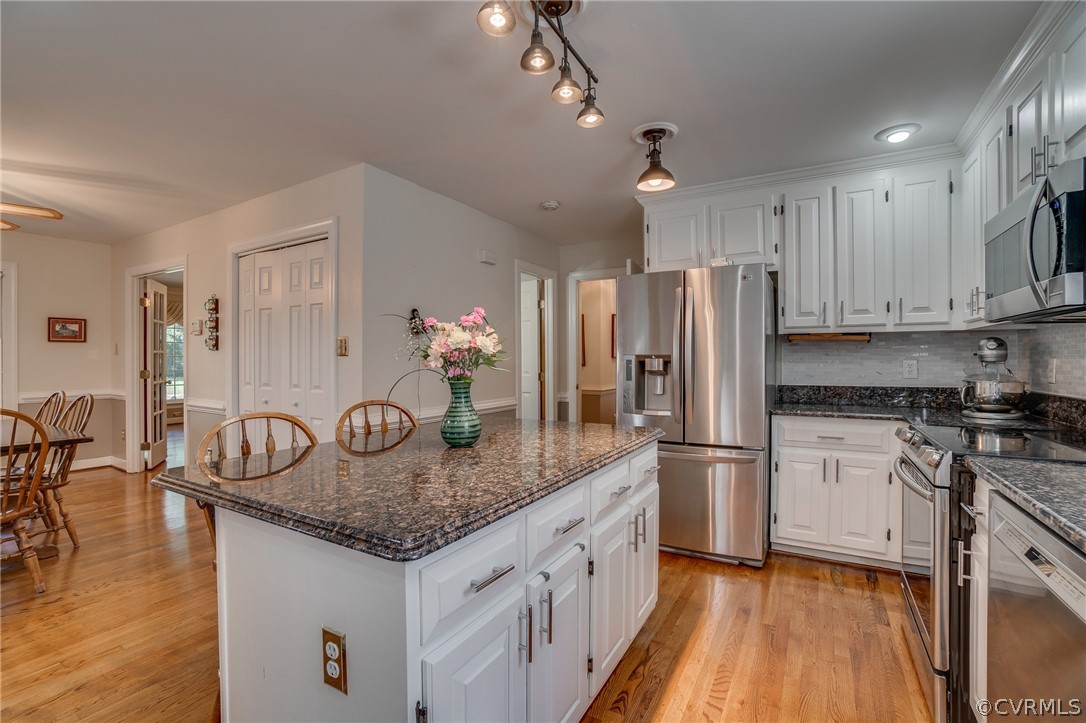 13131 Drakewood Road Midlothian, VA 23113 - Photo 14 of 29 a kitchen with stainless steel appliances granite countertop a sink refrigerator and cabinets