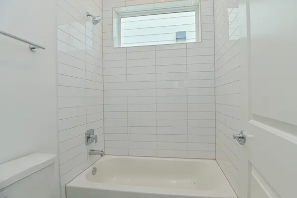 a bathroom with a bathtub