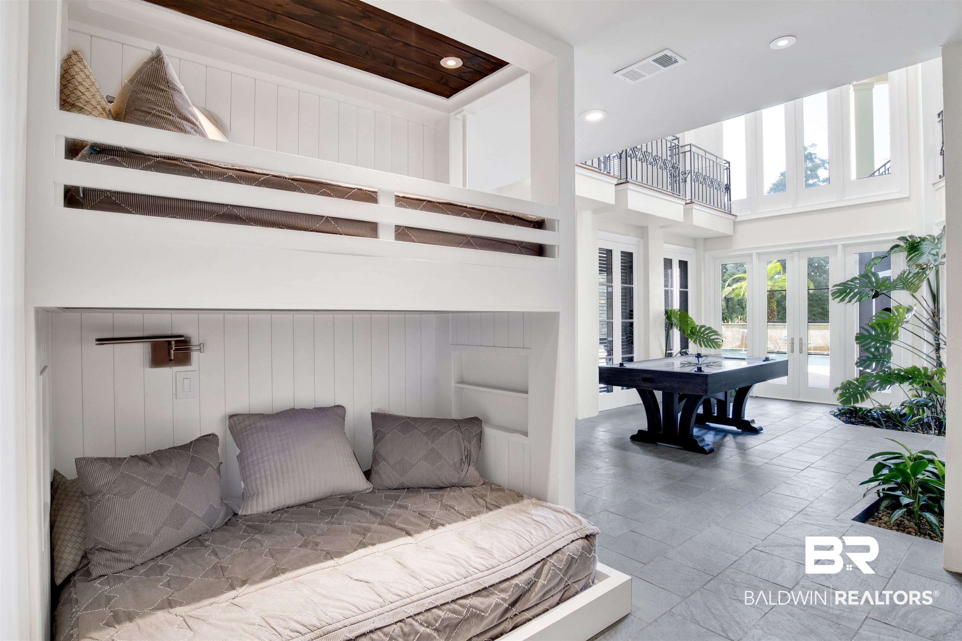 3816 Austill Lane Mobile, AL 36608 - Photo 45 of 80 Bedroom featuring a towering ceiling, french doors, recessed lighting, stone finish flooring, and access to exterior