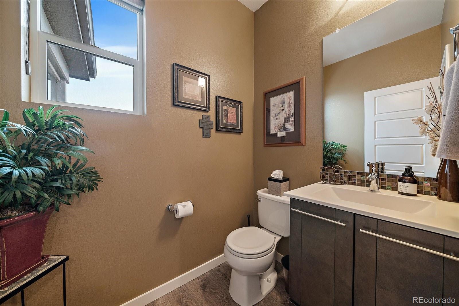 9717 Dunning Circle Highlands Ranch, CO 80126 - Photo 20 of 38 a bathroom with a sink mirror vanity and toilet