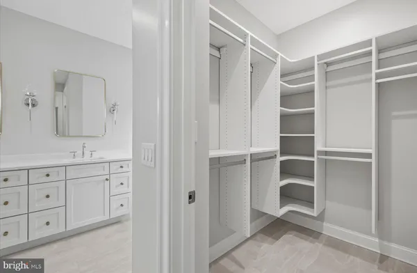 a view of an empty walk in closet