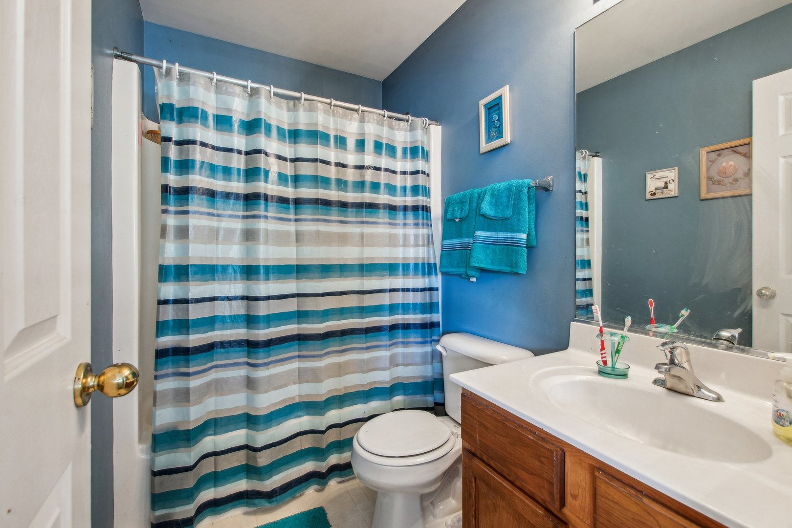 2673 Rourke Drive Aurora, IL 60503 - Photo 25 of 37 a bathroom with a sink a toilet a shower and a mirror