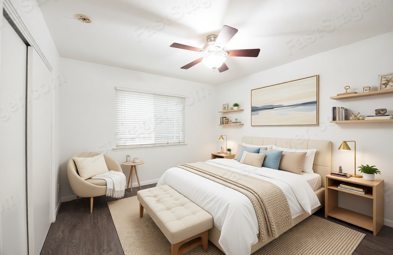 4209 Burnet Road, Unit 106 Austin, TX 78756 - Photo 4 of 17 Bedroom featuring a closet, dark wood-style floors, and ceiling fan