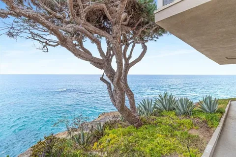 a view of a yard with an ocean view