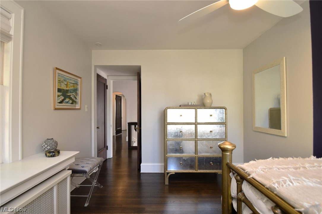 2257 South Overlook Road Cleveland, OH 44106 - Photo 23 of 35 Bedroom with dark hardwood / wood-style flooring and ceiling fan