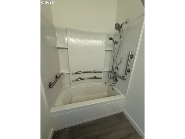 a bathroom with a bathtub