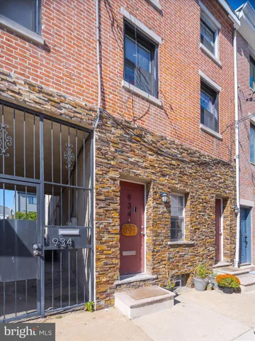 a front view of a building with brick walls