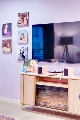 a view of balcony with furniture