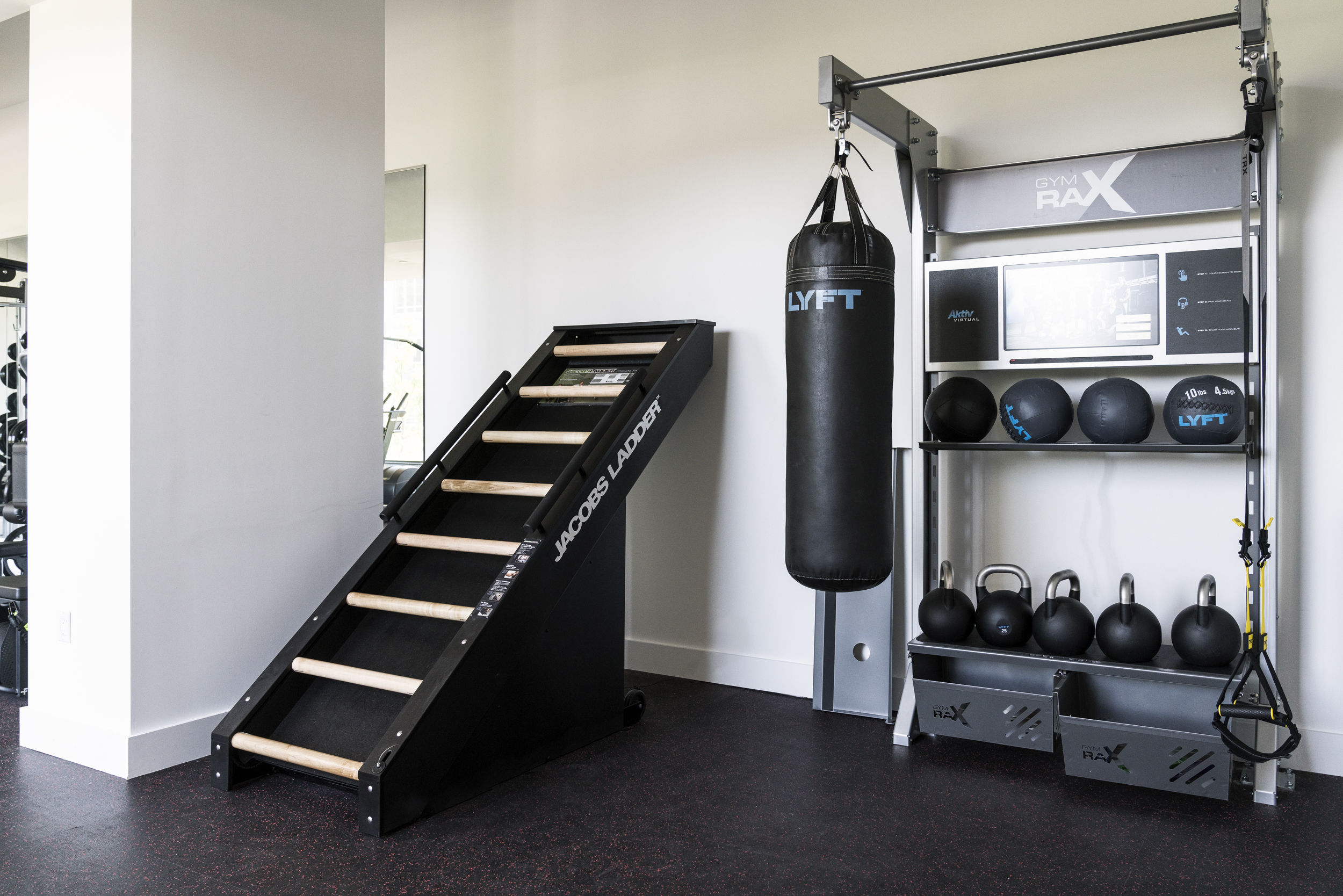 145 Clinton Street, Unit PHJ Manhattan, NY 10002 - Photo 11 of 13 an empty room with wooden floor and gym equipment