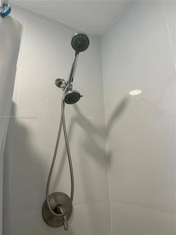 a room with a shower