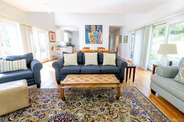 a living room with furniture and a rug