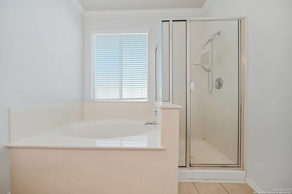 a bathroom with bathtub and shower