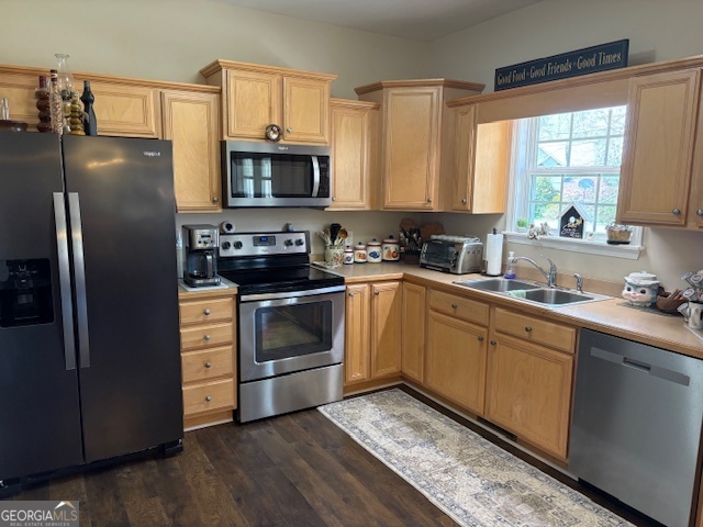 610 Birch Lane Clarkesville, GA 30523 - Photo 18 of 46 a kitchen with stainless steel appliances granite countertop a refrigerator a sink a stove a microwave and cabinets