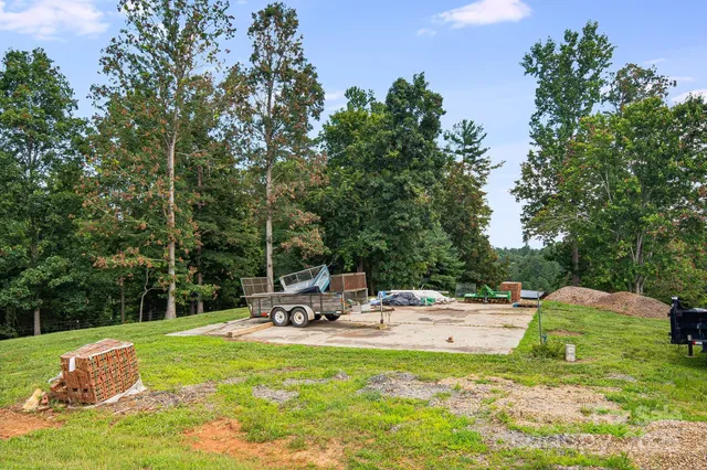 a view of a park with large trees