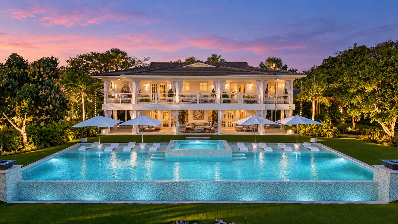 13920 Stirling Road Southwest Ranches, FL 33330 - Photo 5 of 81 Twilight luxury home with glowing infini