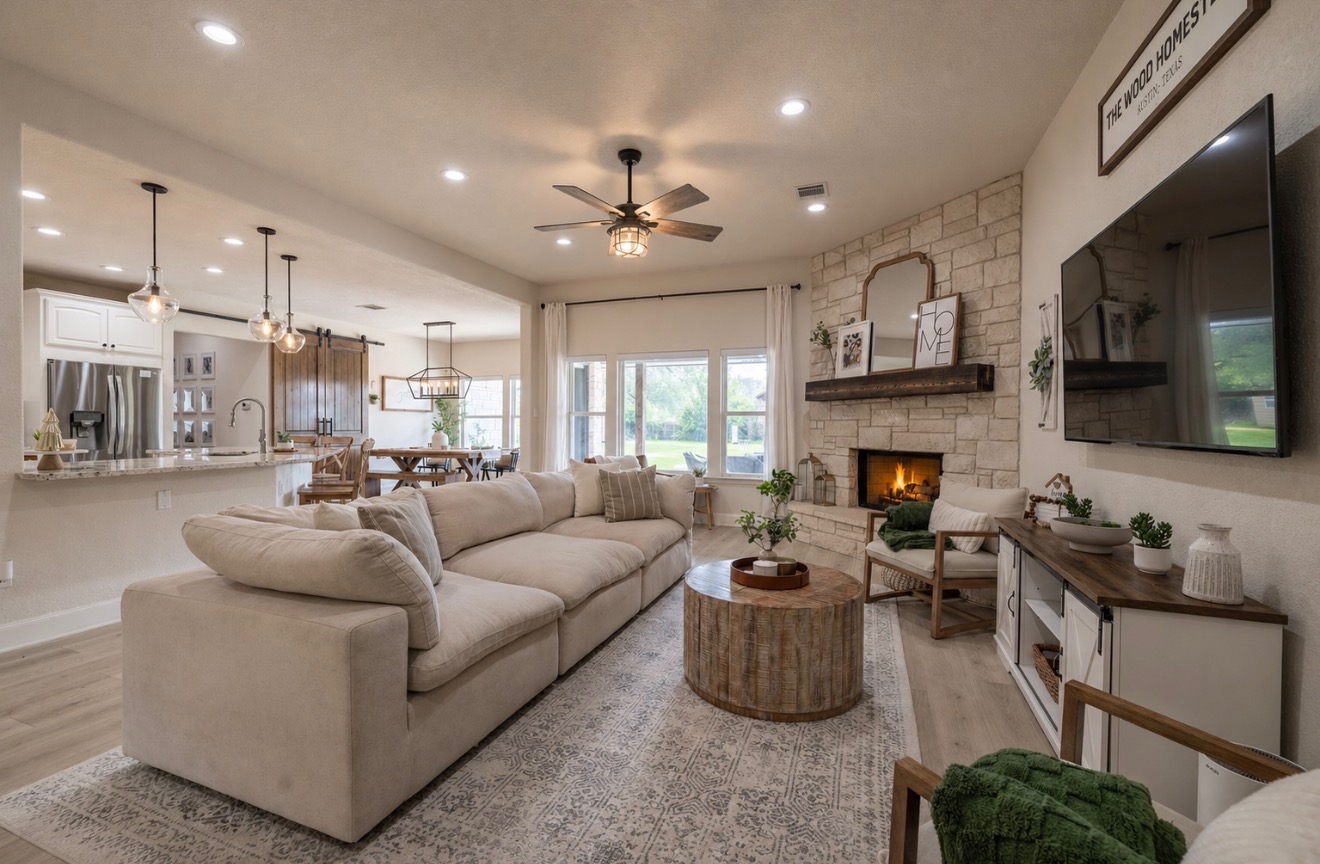 108 Kyle Lane Georgetown, TX 78633 - Photo 5 of 26 Spacious living area featuring light wood-finish flooring and recessed lighting throughout