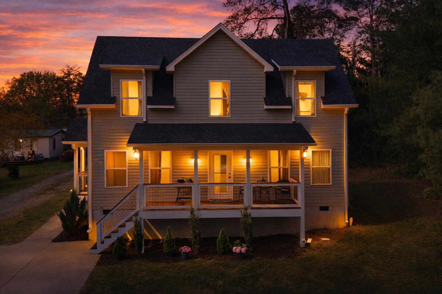 Twilight glow on suburban home