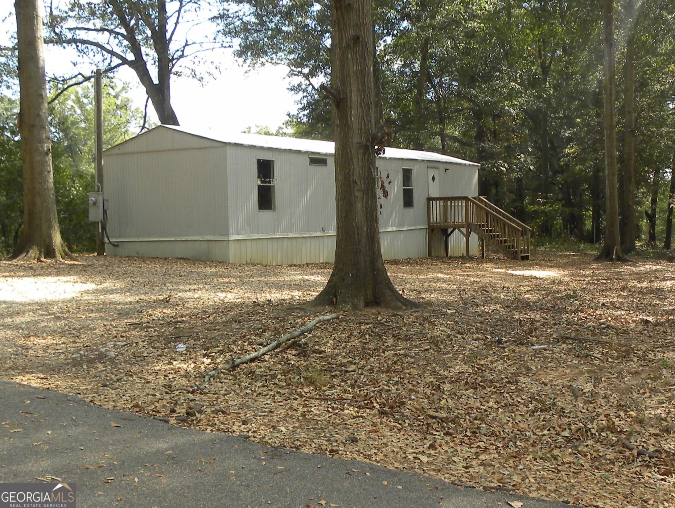 a view of a house with backyard and tree