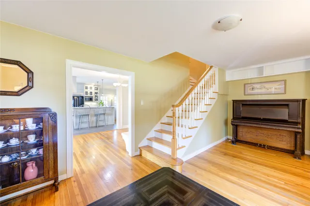 a view of a living room and dining room