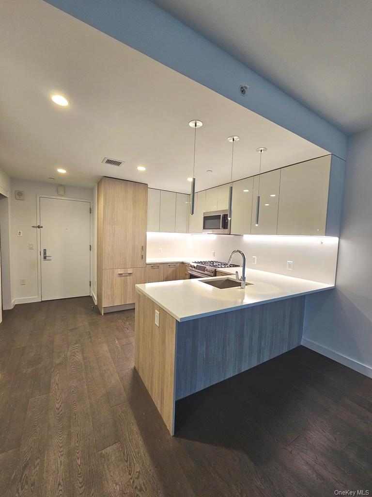 131-03 40 Road, Unit PH1Y Queens, NY 11354 - Photo 3 of 13 a large kitchen with stainless steel appliances granite countertop a sink a stove and a refrigerator