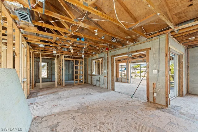 a view of a porch with a wooden door
