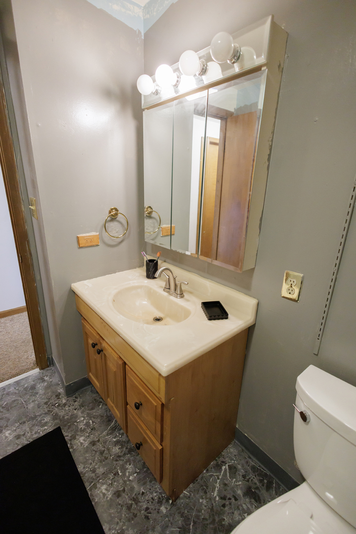 824 South McKinley Avenue Kankakee, IL 60901 - Photo 30 of 58 a bathroom with a sink a toilet and a mirror