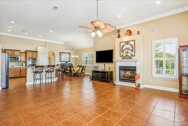 a view of an entryway with a chandelier