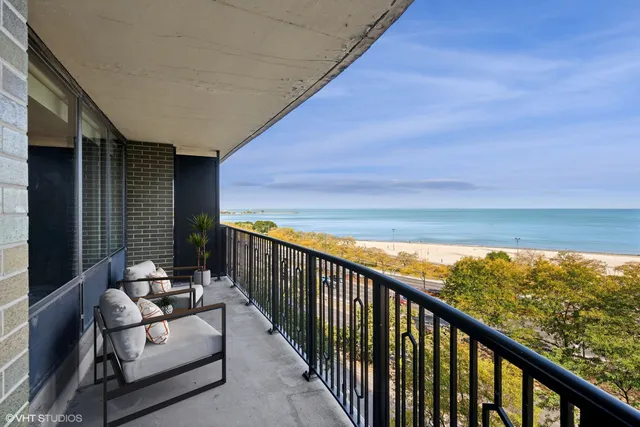 a balcony with furniture