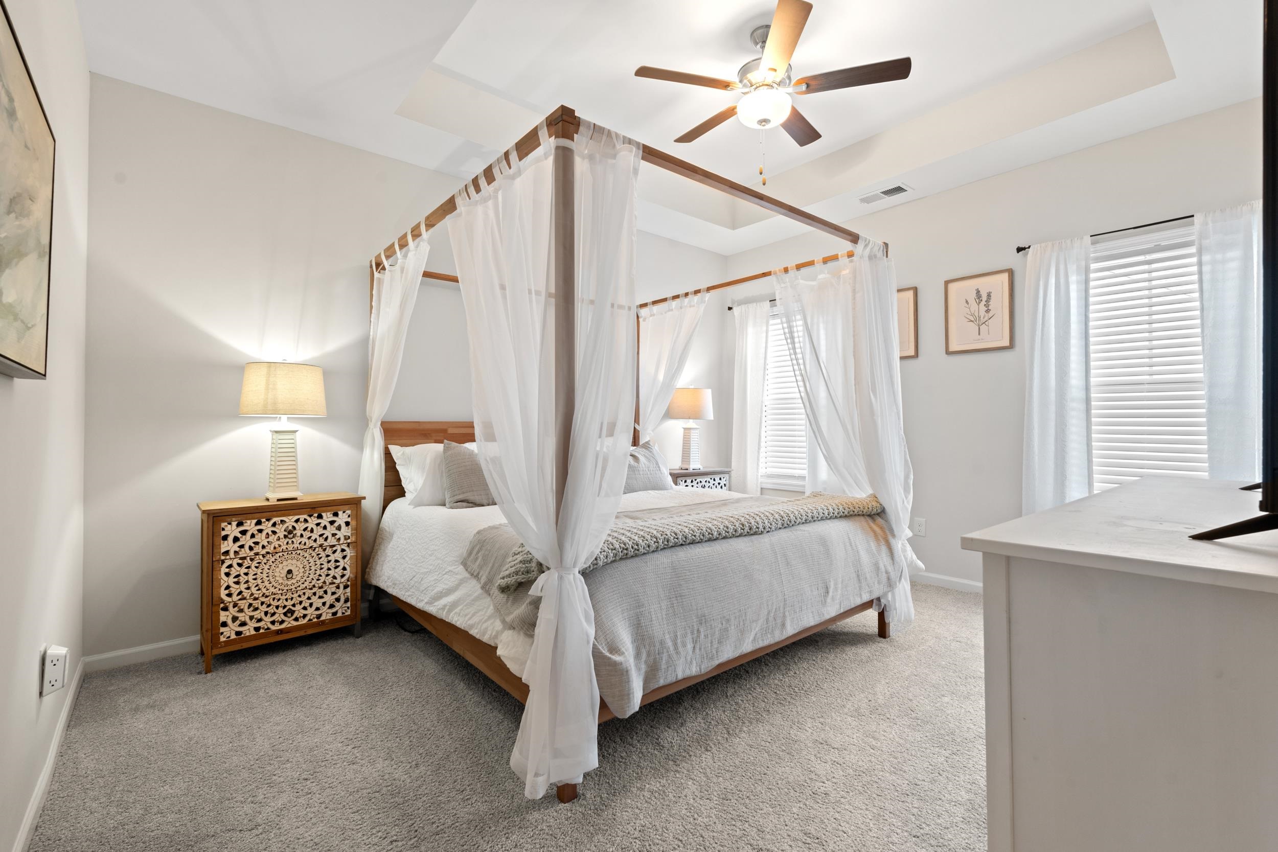 361 Palmetto Sand Loop Conway, SC 29527 - Photo 13 of 28 Bedroom with light colored carpet and ceiling fan